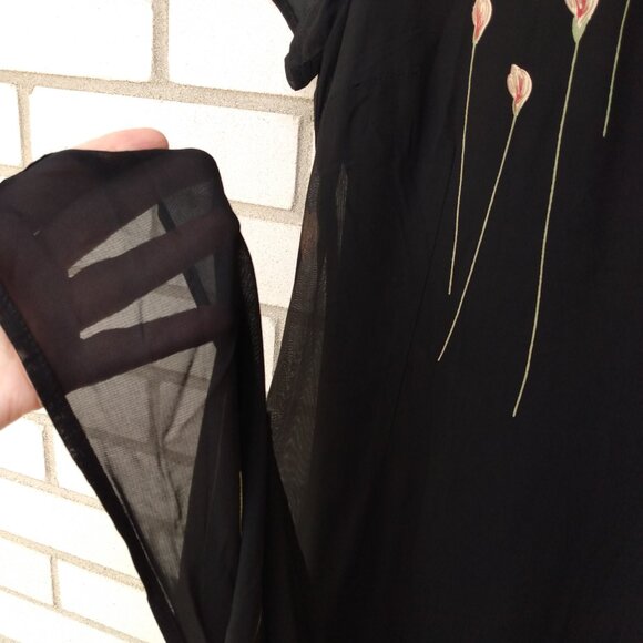 Vintage 90s Black Chiffon Dress with Flowers Size 8 Made in Canada by Braemar - Picture 7 of 13